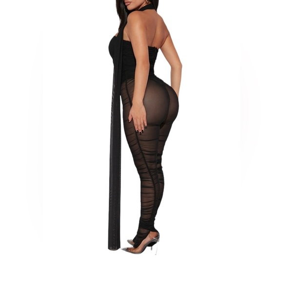 Ruched Black Mesh Jumpsuit
New - Picture 4 of 7